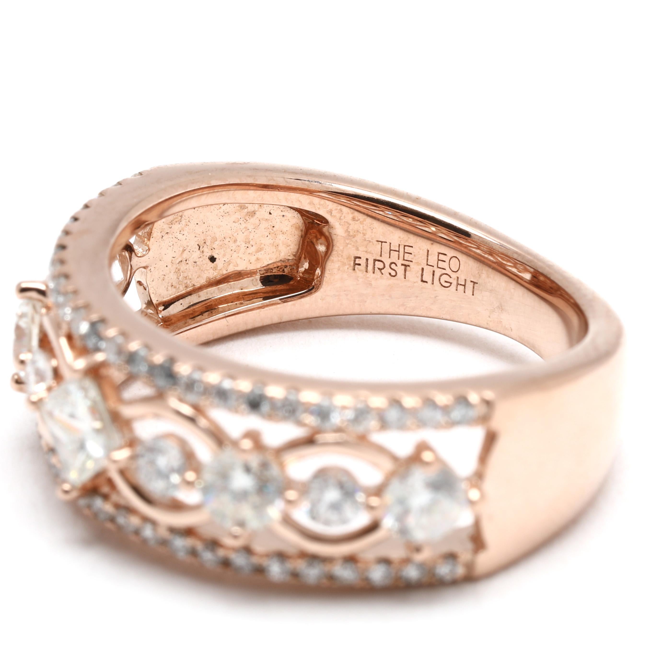 1.05ctw Diamond The Leo First Lights Band Ring, 14k Rose Gold, Ring Size 6 Unisexe en vente