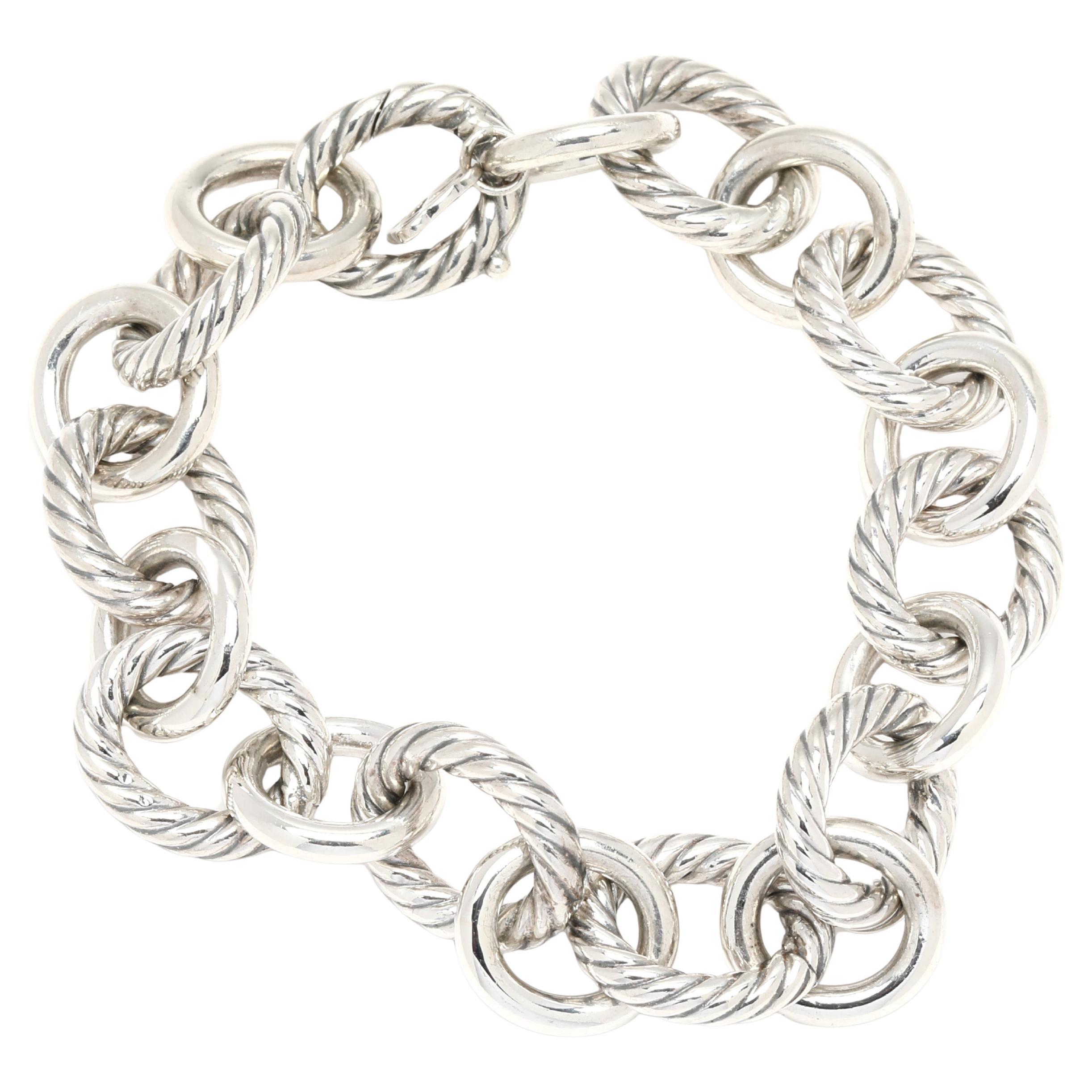 Pulsera de cadena de eslabones ovalados David Yurman, plata de ley, longitud 7,25 pulgadas en venta