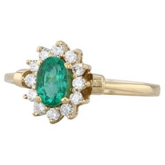 0,65ctw Smaragd Diamant Halo Ring 18k Gelbgold Größe 7,25 Engagement