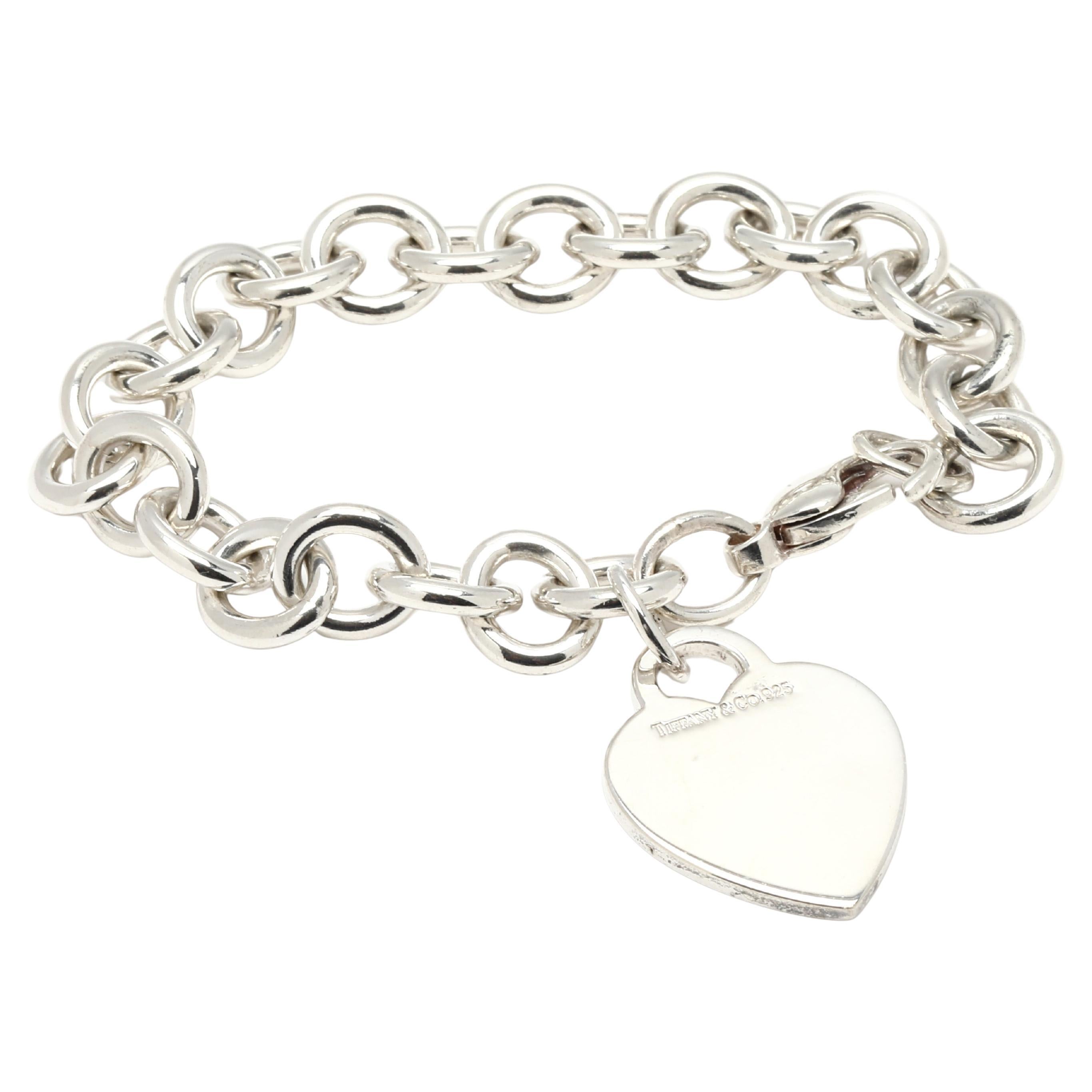 Bracciale Charm Tiffany & Co. con cuore, A. Silver, lunghezza 6,75 pollici