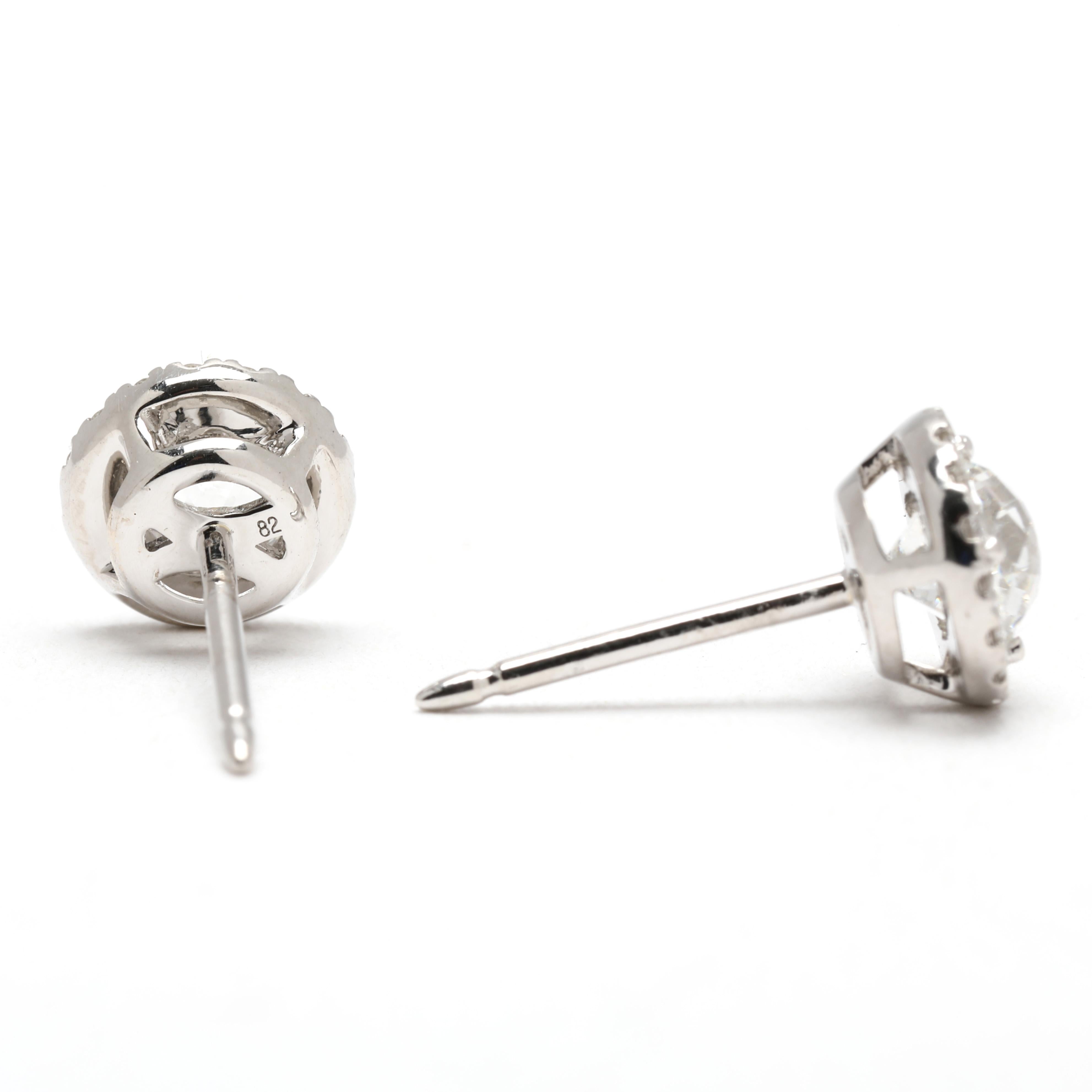 Taille ronde Boucles d'oreilles en or blanc 18 carats, Crown of Light, AGS 1.32ctw Diamond Stud Ears en vente