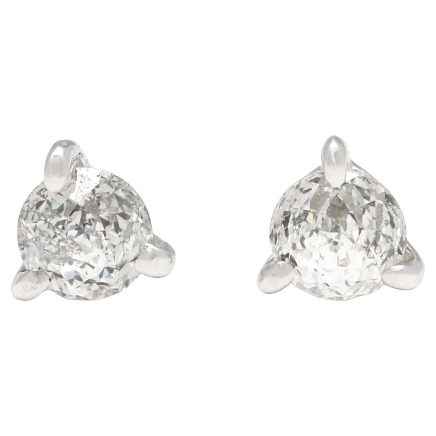 Boucles d'oreilles minuscules en or blanc 14k, Crown of Light, diamants de 0,33ctw en vente