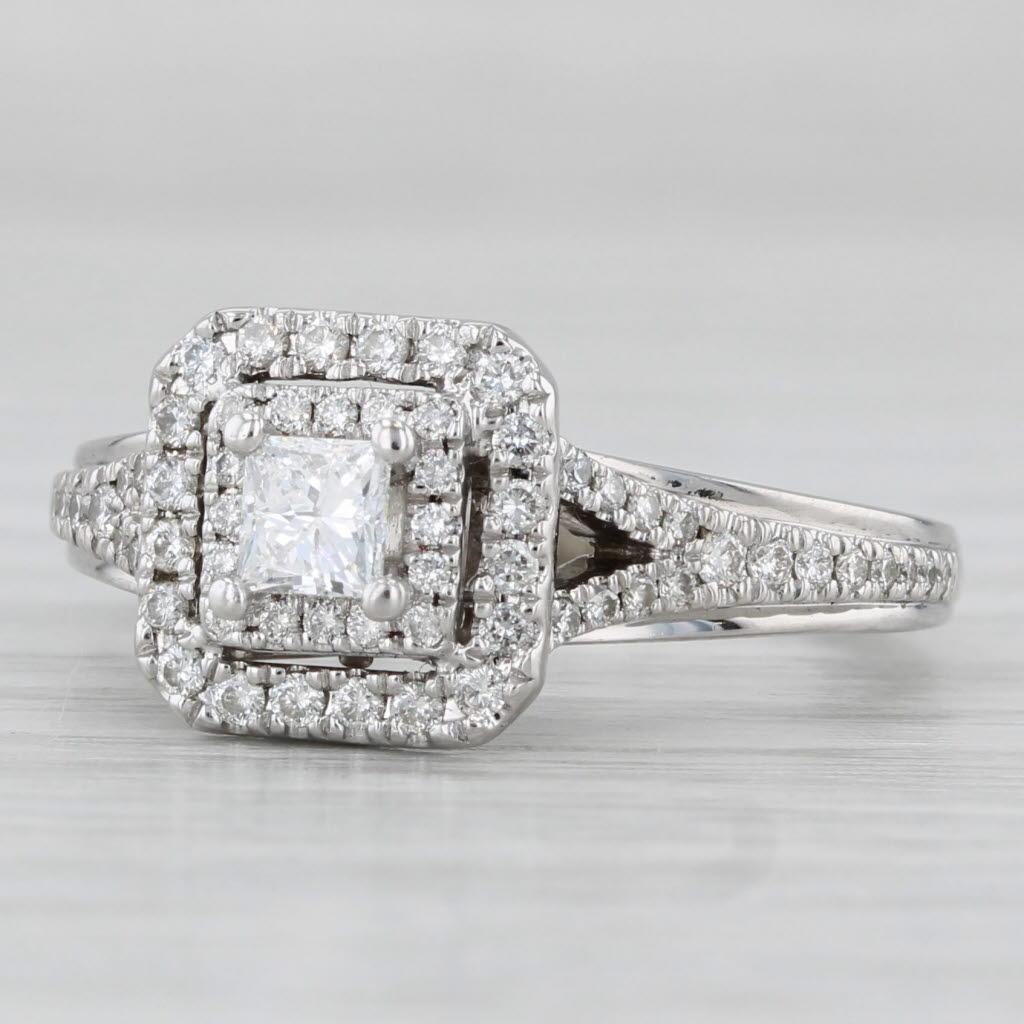 0.59ctw Princess Diamond Halo Engagement Ring 14k White Gold Size 6.25