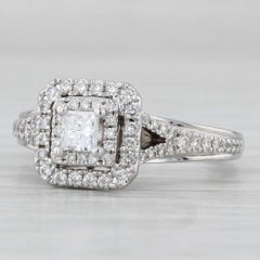 0.59ctw Princess Diamond Halo Engagement Ring 14k White Gold Size 6.25