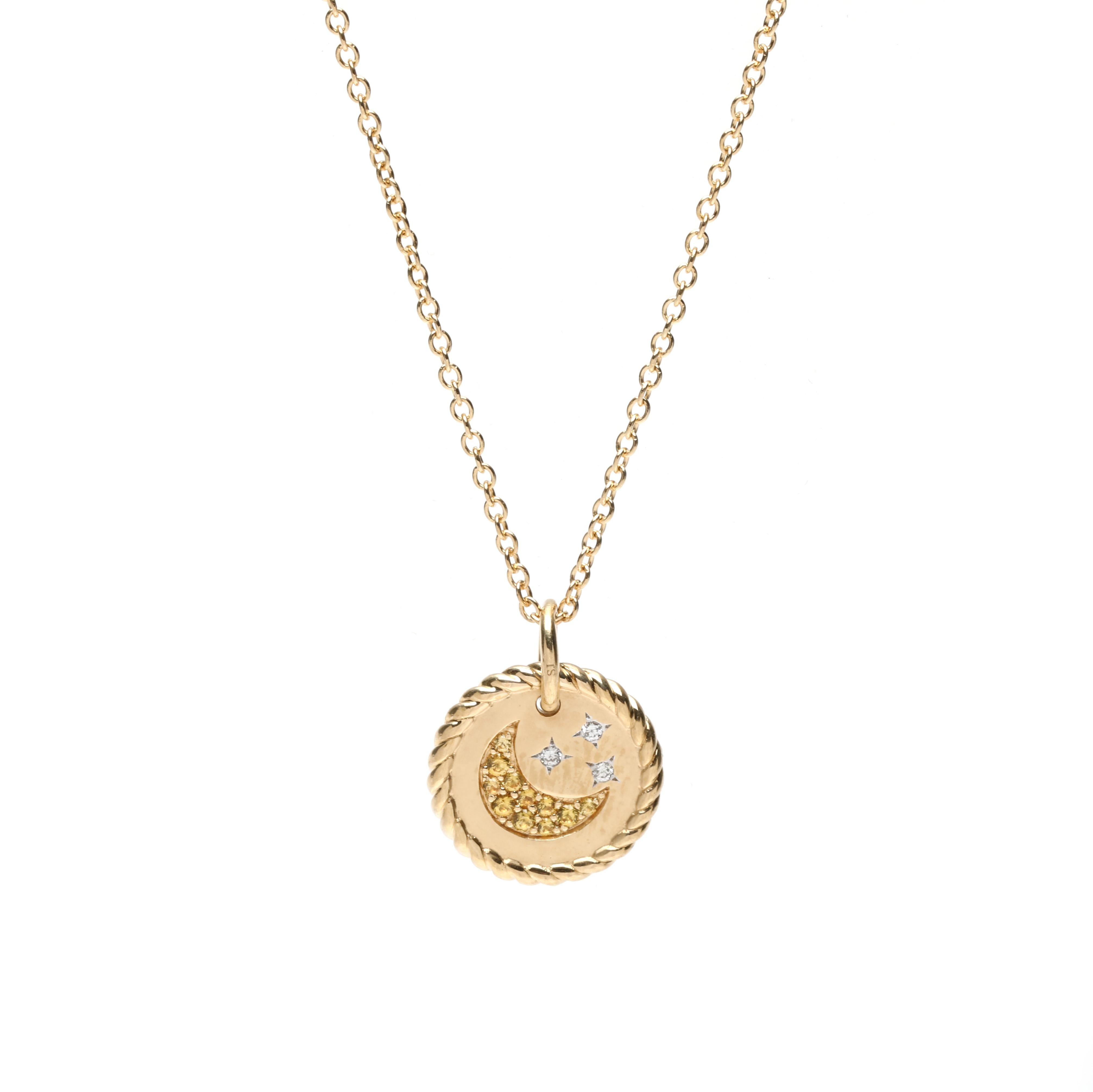 David Yurman Collier à croissant en or jaune 18 carats avec diamants et saphirs jaunes, 18 pouces en vente