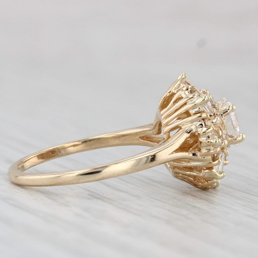 da uomo o donna Anello di fidanzamento aureolato con diamante ovale da 1,46 carati in oro giallo 14k, misura 7 in vendita