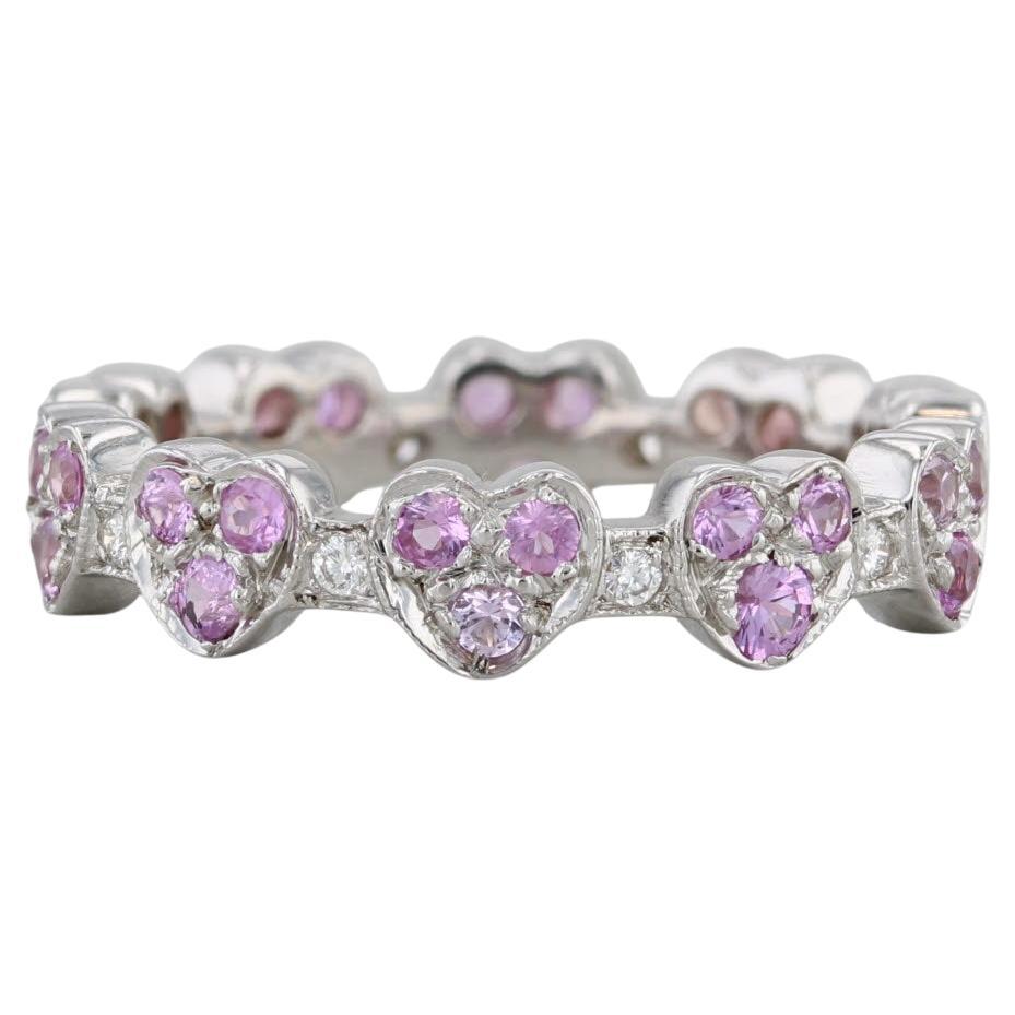 1ctw Pink Sapphire Diamond Hearts Eternity Ring 18k White Gold Stackable Band