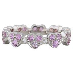 1ctw Pink Sapphire Diamond Hearts Eternity Ring 18k White Gold Stackable Band