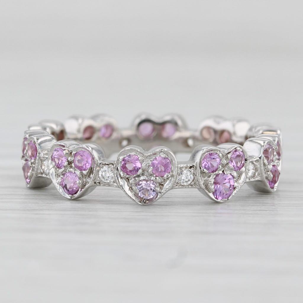da uomo o donna Anello di eternità con diamante e zaffiro rosa da 1 ctw in oro bianco 18 carati impilabile in vendita