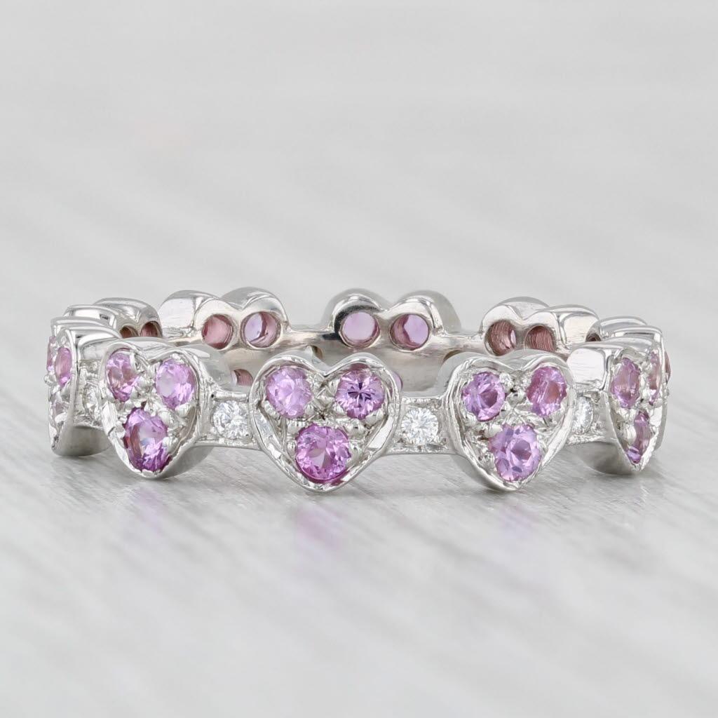 Anello di eternità con diamante e zaffiro rosa da 1 ctw in oro bianco 18 carati impilabile in vendita 1