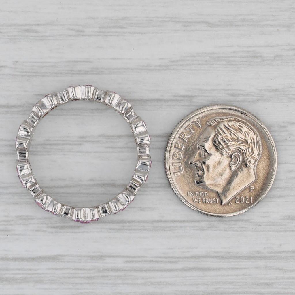 Anello di eternità con diamante e zaffiro rosa da 1 ctw in oro bianco 18 carati impilabile In condizioni buone in vendita a McLeansville, NC