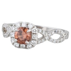 Anello aureolato con zircone marrone da 1,08 ct. in oro bianco 14k, misura 7,25, fidanzamento