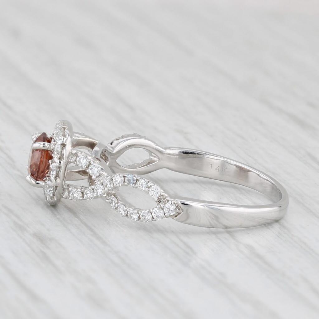da uomo o donna Anello aureolato con zircone marrone da 1,08 ct. in oro bianco 14k, misura 7,25, fidanzamento in vendita