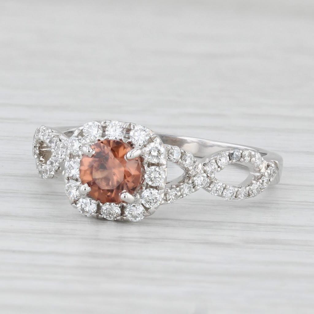 Anello aureolato con zircone marrone da 1,08 ct. in oro bianco 14k, misura 7,25, fidanzamento in vendita 1