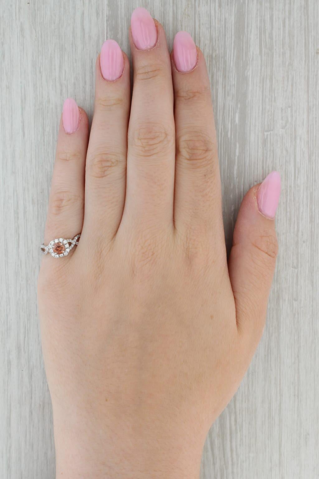 Anello aureolato con zircone marrone da 1,08 ct. in oro bianco 14k, misura 7,25, fidanzamento in vendita 4