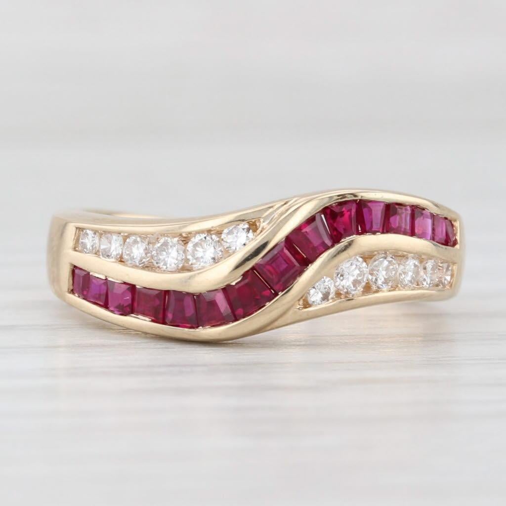1.04ctw Ruby Diamond Contoured Ring 14k Yellow Gold Size 6.5 Band Bon état - En vente à McLeansville, NC