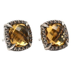Pendientes de botón de citrino y diamantes de David Yurman, plata de ley, longitud: 12,5 mm