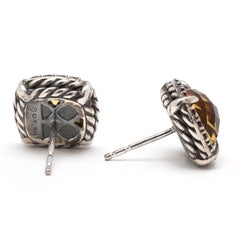 Pendientes de botón de citrino y diamantes de David Yurman, plata de ley, longitud: 12,5 mm