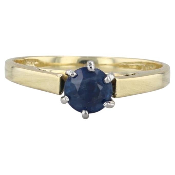 0.50ct Blue Sapphire Solitaire Ring 18k Yellow Gold Platinum Sz 5 Cathedral Band For Sale