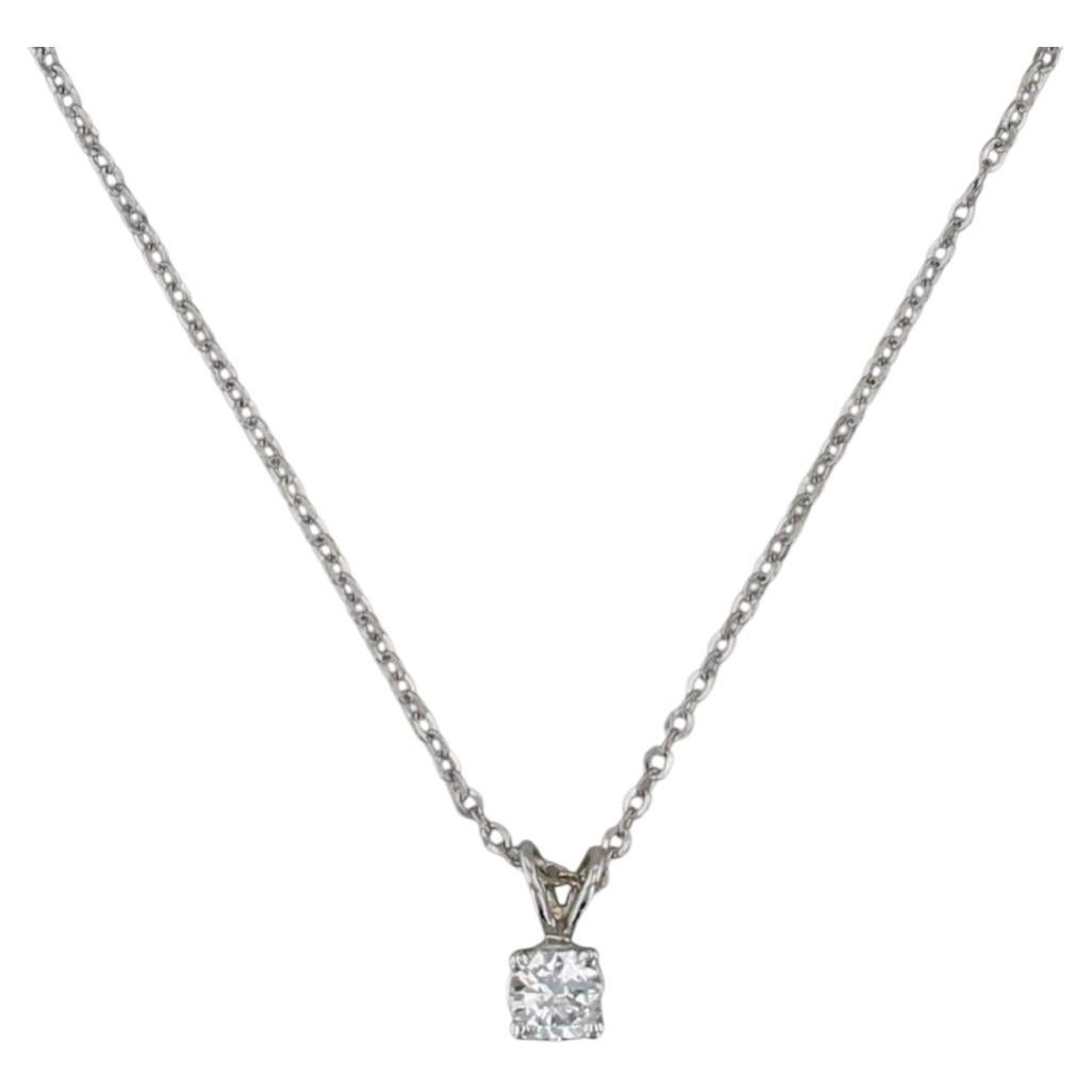 Collar con colgante solitario de diamante redondo de 0,42 ct, en oro blanco de 14k, con cadena tipo cable de 15,5"