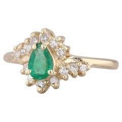 0.42ctw Pear Emerald Diamond Halo Ring 14k Yellow Gold Size 5.25 Engagement