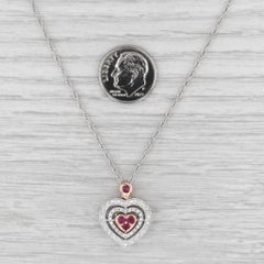 0.44ctw Ruby Diamond Halo Heart Pendant Necklace 18k White Rose Gold 18"