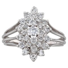 0.43ctw Diamond Halo Cluster Engagement Ring 14k White Gold Size 6.75