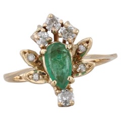 0.47ctw Pear Emerald Diamond Halo Ring 18k Yellow Gold Size 5