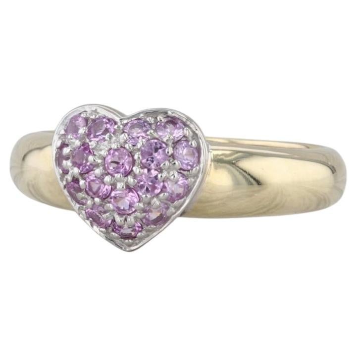 0.46ctw Pink Sapphire Pave Heart Cluster Ring 14k Yellow White Gold Size 6.75-7 For Sale