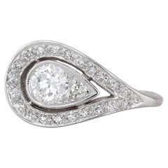 0.59ctw Diamond Teardrop Halo Ring 14k White Gold Size 4.25
