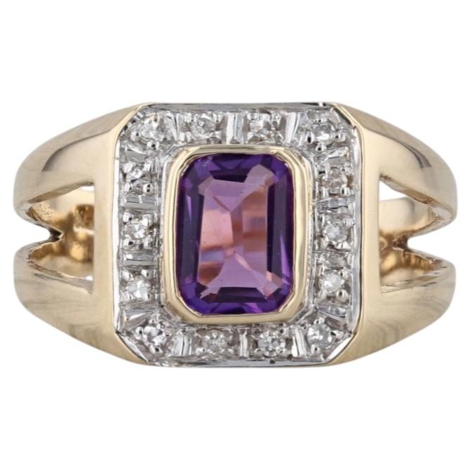 0.85ctw Amethyst Diamond Halo Ring 14k Yellow Gold Size 7.75 For Sale
