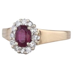 0.76ctw Oval Ruby Diamond Halo Ring 14k Yellow White Gold Size 8