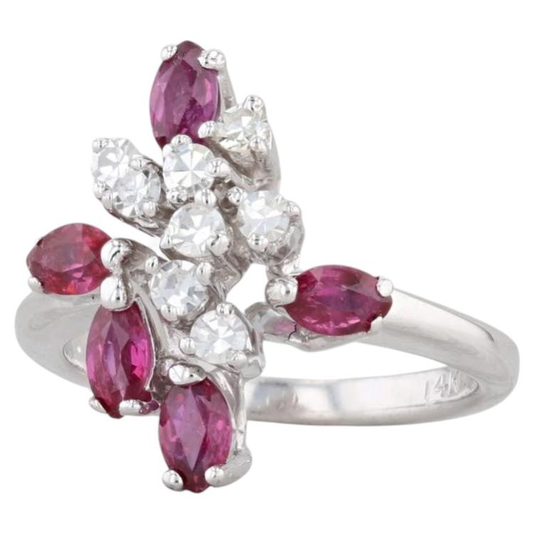 0.72ctw Ruby Diamond Cluster Ring 14k White Gold Size 3