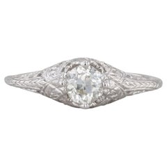 0.63ct Diamond Solitaire Filigree Engagement Ring 18k White Gold Size 8.25