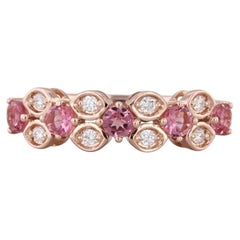 Anello con diamanti e tormalina rosa da 0,62 ct in oro rosa 14k, misura 7, con fascia abbinabile