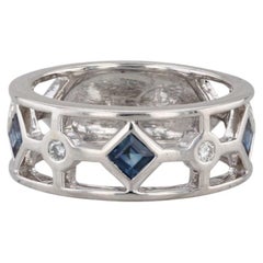 0.68ctw Sapphire Diamond Ring 18k White Gold Band Size 6.75 Stackable