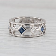 0.68ctw Sapphire Diamond Ring 18k White Gold Band Size 6.75 Stackable