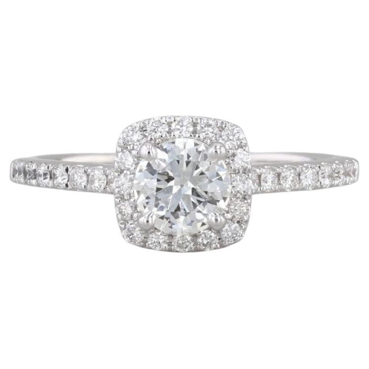 0.60ctw Round Diamond Halo Engagement Ring 14k White Gold Size 6.5 For Sale