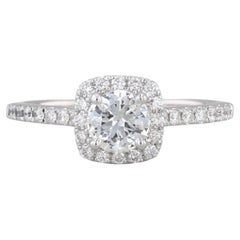 0.60ctw Round Diamond Halo Engagement Ring 14k White Gold Size 6.5