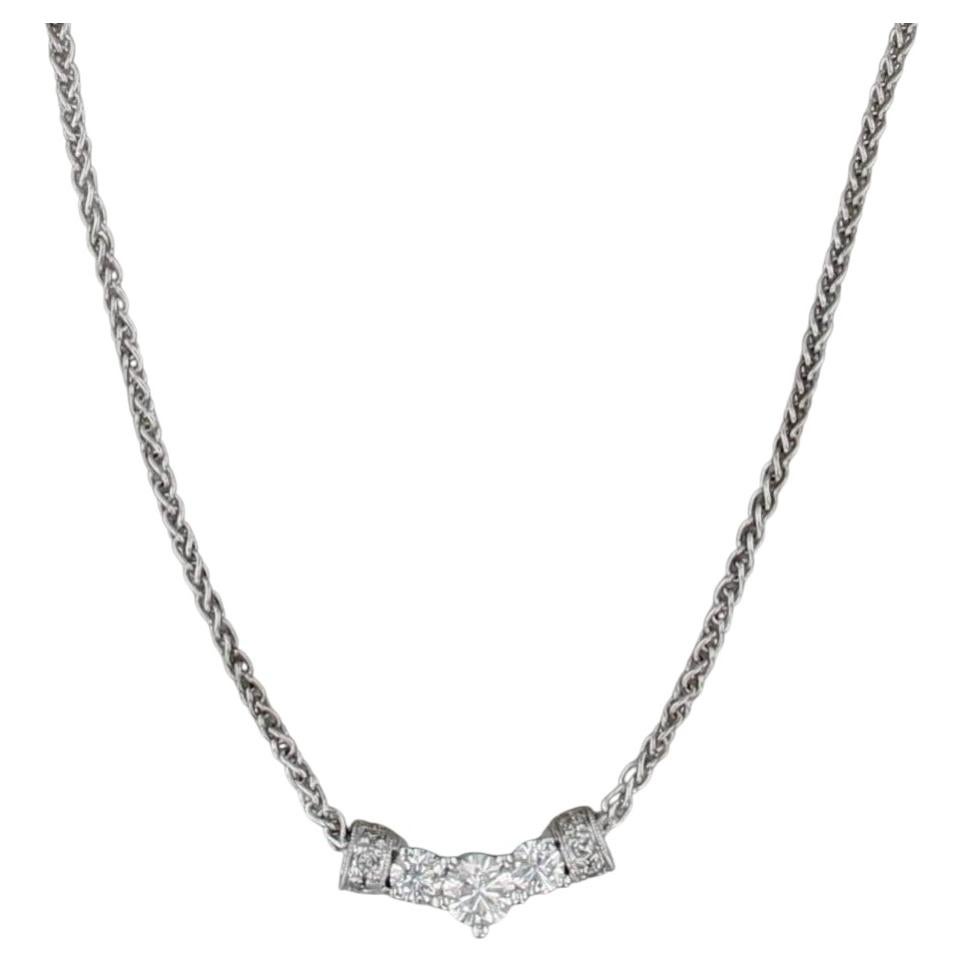 0.65ctw Diamond Pendant Necklace 14k White Gold 18.5" Wheat Chain For Sale