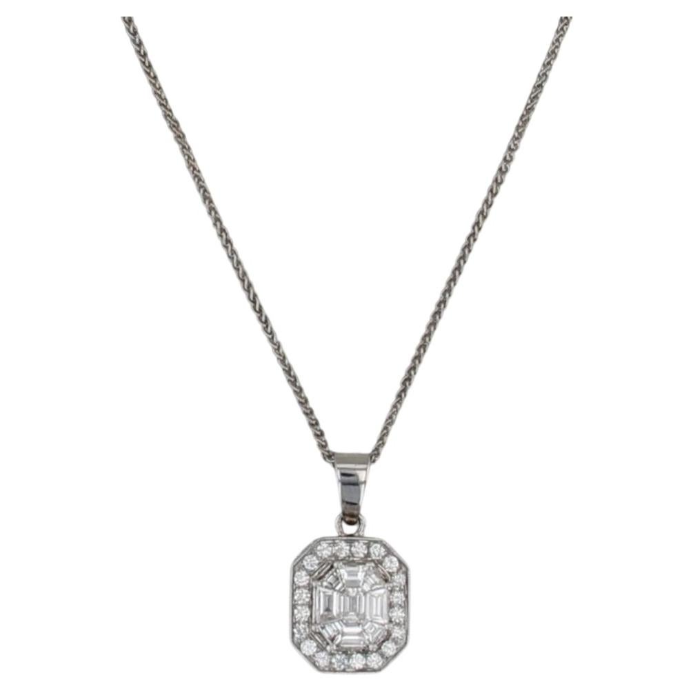 0.80ctw Diamond Halo Pendant Necklace 14k White Gold 18.25" Wheat Chain