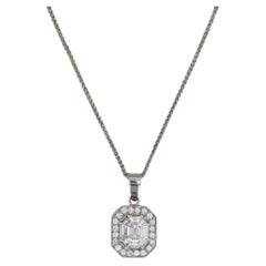 0.80ctw Diamond Halo Pendant Necklace 14k White Gold 18.25" Wheat Chain