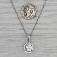 0.80ctw Diamond Halo Pendant Necklace 14k White Gold 18.25" Wheat Chain
