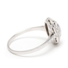 1960s Opal and Diamond Cocktail Ring, 14k White Gold, Ring Size 5.5