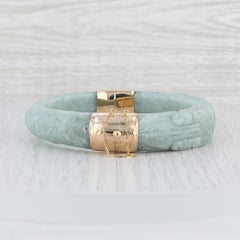 Carved Jade Dragon Bangle Bracelet 14k Gold Green Jadeite 7" Asian Statement
