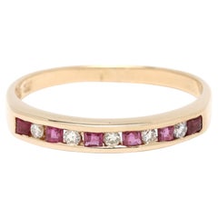 0.32ctw Diamond & Ruby Band Ring, 14k Yellow Gold, Ring Size 7
