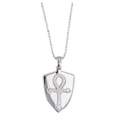 New 0.25ctw Diamond Ankh Shield Pendant Necklace 14k White Gold Bead Chain
