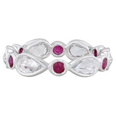 New Beverley K Red Ruby White Sapphire Stackable Ring 14k Gold Eternity Band 6.5