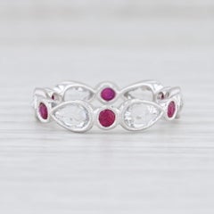 New Beverley K Red Ruby White Sapphire Stackable Ring 14k Gold Eternity Band 6.5