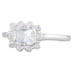 New Beverley K 0.84ctw Sapphire Diamond Halo Ring 18k White Gold Size 6.75